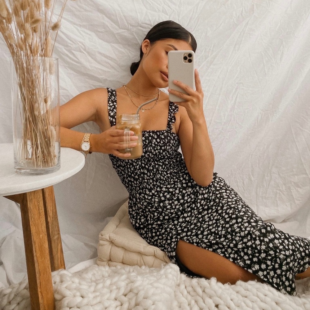 Abercrombie & Fitch Black Floral Midi Dress